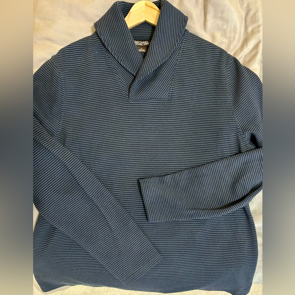 MENS Michael Kors Blue/Gray Sweatshirt Pullover with Ribbed Texture